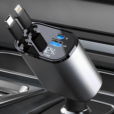 LUMANOKI 동시4대충전 릴타입 차량용 고속충전기, C-TYPE+애플, 혼합색상