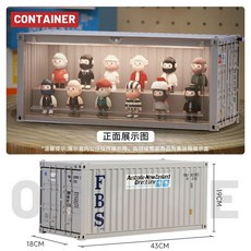 集裝箱展示架 手辦 模型 擺件 收納盒 收納盒透明防塵 集裝箱展示盒 貨櫃公仔展示盒 展示盒 公仔收納盒 展示櫃, 1個, 淺灰集裝箱【沙特海外】帶燈