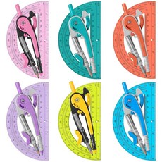116704 Chengu 나침반 및 각도기 6세트 멀티컬러 기하학 도구 15.2cm(6인치) 기하학용 180도 반투명 각도기 사무실 학교 용품용 수학 그래프 드로잉, 12