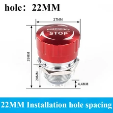 1PCS 금속 비상 정지 버튼 스위치 래칭 손잡이 로터리 방수 소켓 전원 끄기 순간 16/19/22mm, 01 1NO 1NC, 02 No wiring, 01 22mm
