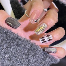 小紅書爆款穿戴甲高級感貓眼水鑽美甲片漸變輕奢純欲假指甲貼30片, 1個, BY1946:手工甲M碼#10片/袋