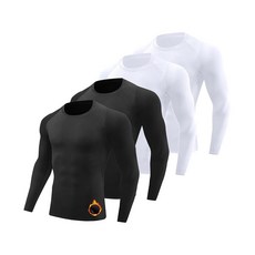 JOYWEST 4팩 남성용 플리스 안감 보온 셔츠 긴소매 압박 베이스 레이어 탑 티셔츠 스포츠용 크루 넥 4개(블랙 + 블랙 화이트 화이트) M_154759, XXL_154759, 크루 넥 4개(블랙 + 블랙 + 화이트 + 화이트)