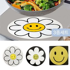 이지몰 인덕션 보호매트 스마일 데이지 3종세트 실리콘 전기레인지 오염방지 긁힘방지 보호패드, 1세트, 3종