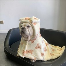 巴哥法鬥冬季加絨加厚寵物披風 咖啡色M號, 1個, 米色披風 不帶枕頭 ,S胸圍53衣長38 10-18斤