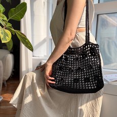 레드콤마 썸머 플로럴 그물백 DIY 키트 코바늘 가방 뜨개질 패키지 (동영상 도안 포함), 블랙, 1개