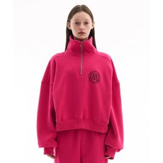 PARTIMENTO WOMEN 클래식 로고 하프 집업 스웻셔츠_체리 핑크 370419