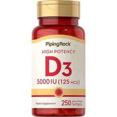 Piping Rock 비타민 D3 5000 IU | 소프트젤 250정 | 고효능 보충제 | GMO 프리 글루텐 프리, 1개