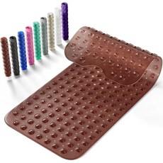 크루시에 논슬립 욕조 매트 배수구 및 흡입 컵이 있는 39x16인치 초대형 샤워 세탁기 세척 가능 클리어 블루, Clear Brown