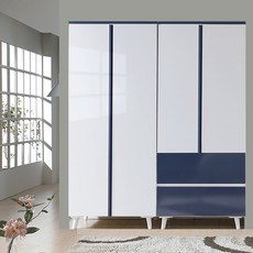 해해동동 하늘빛유1600옷장세트(투서랍옷장+긴문장)(99) 댐퍼경첩 옷장세트, 네이비투톤