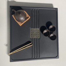椿嶼 烏金石茶盤 家用簡約茶託排水石闆茶具茶臺茶海嵌入, 40X37（方形加六禮品）, 1個