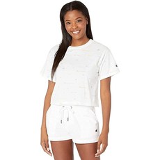 Champion 여성용 크롭 티 스크립트 로고 화이트-550757 XS US