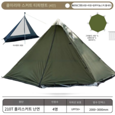 콜미리마 겨울 동계 백패킹 화목난로 클래식 a형 tp 티피텐트 대형 4인 화목난로용 캠핑쉘터, 4인용, 올리브그린