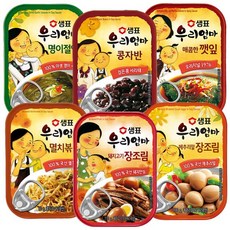 샘표 우리엄마 반찬 통조림 실속 6종 (돼지고기 장조림 + 메추리알 장조림 + 명이절임 + 깻잎 매콤한맛 + 콩자반 + 멸치조림), 1세트
