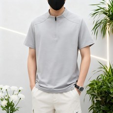 新款速幹排汗立領半拉鏈短袖T恤 男戶外冰絲POLO衫, XL 建議體重（70-80 公斤）, 卡其