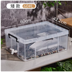 帶輪透明爬蟲箱 45#L 爬蟲飼養箱 烏龜箱 蜥蜴箱 寵物箱, 60L矮款【龍頭款】+爬颱+四孔, 1個