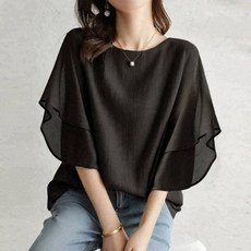 아이엠몽 여성 팔뚝 체형 커버 가오리 핏 반팔 블라우스