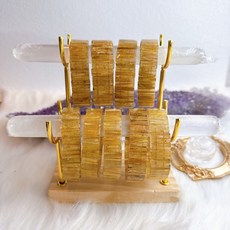 [水晶專賣24h出貨]摩洛哥 透石膏消磁手鏈架 手鏈收納架 手串淨化 水晶 手鐲架, 1個, 金色方底雙層支架+石膏棒粗度約2CMx2, 金色