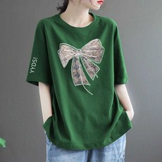 중년 여성 반팔 티셔츠 봄 여름 루즈핏 빅사이즈 상의 엄마 슬림핏 순면 라운드넥 반팔티 SJS