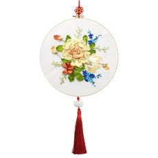 DIY 자수재료 세트 리본자수 입체자수 취미생활 바느질 키트 성인용 스티치 패브릭 공예, 1개, 작은 신선함 6 자수끈 30cm+레드매듭