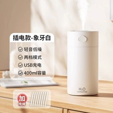 차량용 소형 가습기 자동차 사무실 휴대용 공기청정기 탁상용 무선, 아이보리+10면봉