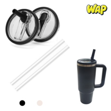 WAP 스탠리 텀블러 뚜껑 40oz 1.18L 스탠리 호환 빨대 세트 플립 밀폐, 2세트, 블랙