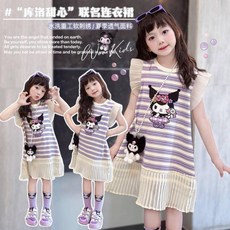 賣場優選童裝 女童洋裝 女童夏季裝卡通暗黑波波連衣裙2025新款洋氣女孩背心公主裙子