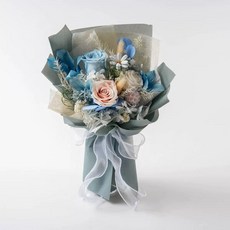 永生花束 向日葵花束 (送透明提袋), 莫蘭迪藍花束（送透明提袋）成品