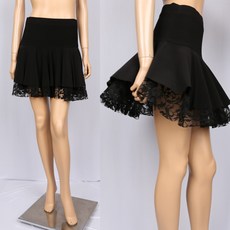 노브패리스 YNH2018밑단 망사 이단 스커트 66에서77 국산 스판 라인 줌바 요가 비키니 라틴 웰빙 연습복 사계절 중년여성 댄스스포츠복, 블랙