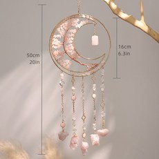 크리스탈 보석 생명나무 선캐쳐 천연석 드림캐쳐 달 모양 풍경종 집 방 장식 선물, [02] Pink quartz