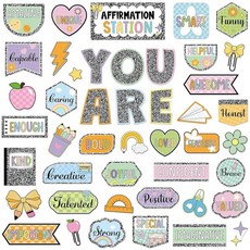 2 Weekgrat 45피스 우드랜드 게시판 세트 동기 부여 포스터 교실 거울 성장 마인드셋 장식 긍정적인 긍정 액센트 컷아웃 학교 사무실 가정 교사 벽용, 작업