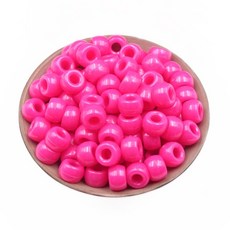 밝은 멀티컬러 원형 아크릴 비즈 지름 9mm 구멍 3.5mm, 핫핑크, 115개