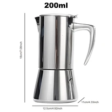 300ml/200ml 모카포트 304 스테인리스 스틸 에스프레소 포트 커피 퍼콜레이터 디자인 가스 인덕션 스토브탑, 01 빠른  Mainland, 02 200ML 4Cup