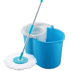 【U-mop】1桿1桶3布 旋轉拖把 手壓拖把 拖把組 乾濕兩用 免手洗 除塵吸水 地板清潔 平板拖 吸水拖把, 1個, 自動回彈【1桿1桶1布】水藍