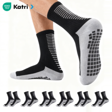 FASEN 고급 장목양말 OEKO-TEX 항균 축구 양말 미끄럼 방지 논슬립 무압박 발바닥 쿠션, 6개, 블랙