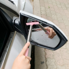 차량용 스퀴지 물기제거 백미러 성에 자동차 사이드 미러 클리너 제거 습기제거 접이식 김서림 와이퍼, 핑크