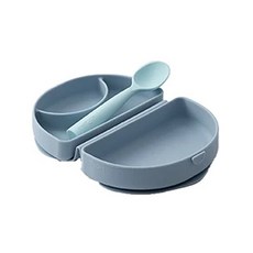 miniware 矽膠餐盤套裝, 地中海藍, 1個, 合掌包矽膠盒+湯匙