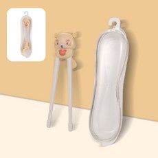 【超繪玩】臺現貨兒童練習筷 虎口定位防滑款 喫飯學習筷 幼兒園輔助筷 卡通套裝學習筷, 小浣熊【學習筷+盒子】, 1個