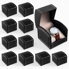 JOUTYFOR 10 Pack Single Watch Case with Removable Pillow Cushion PU Leather Travel Case Black Wr
