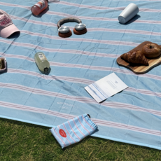 솜솜라이크 여행용 경량 피크닉매트 미니 방수 돗자리, 스트라이프 에메랄드블루