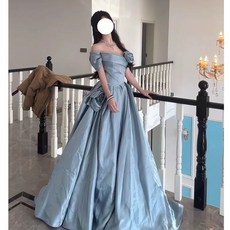 法式晚禮服 緞面一字肩公主裙 藝考成人禮生日宴會禮服