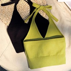 女童針織吊帶背心 蝴蝶結 挂脖 夏款外穿內搭短款純色網紅露背掛脖上衣