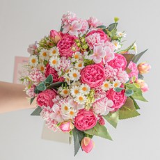 화예원 성묘 조화 꽃다발 생화같은 데이지 카네이션 산소 꽃 납골당 미니 꽃다발, 2개, 핫핑크