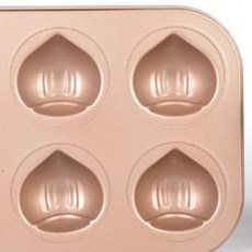 嘉儀出貨 不沾烤盤 黃油年糕商用慄子瑪德琳模具12連與闆慄貝殻磨具蛋糕烘焙烤盤烤箱 瑪芬模 瑪芬烤模 小蛋糕烤模, 4連栗子形烤盤1個, 1個