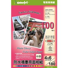 colorjet 數位防水亮面相紙4X6/180磅/100張, 詳見包裝