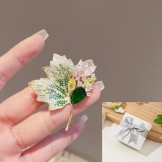 新中式水晶楓葉胸針 別針 精緻氣質 搭配大衣配飾, 1個, 國風優雅 綠楓葉水晶胸針+禮盒裝