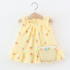 몽실이 옐로우체크 나시원피스 가방세트