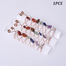 불규칙한 오라 셀레나이트 스틱 지팡이 와이어 포장 다채로운 스퀘어 바 요가 명상 스톤 7 차크라 1 개, Transparent