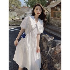 Seofst 여성 여름 빅사이즈 베이비돌 카라 롱 원피스 루즈핏 데일리 원피스