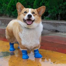 실리콘 논슬립 강아지 레인부츠 XL 방수신발 산책용품 발보호, 옐로우