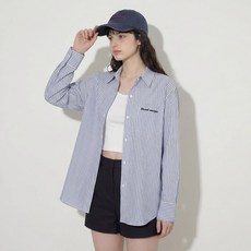 [#자체제작]여성 데일리 루즈핏 레터링 스트라이프 줄무늬 셔츠